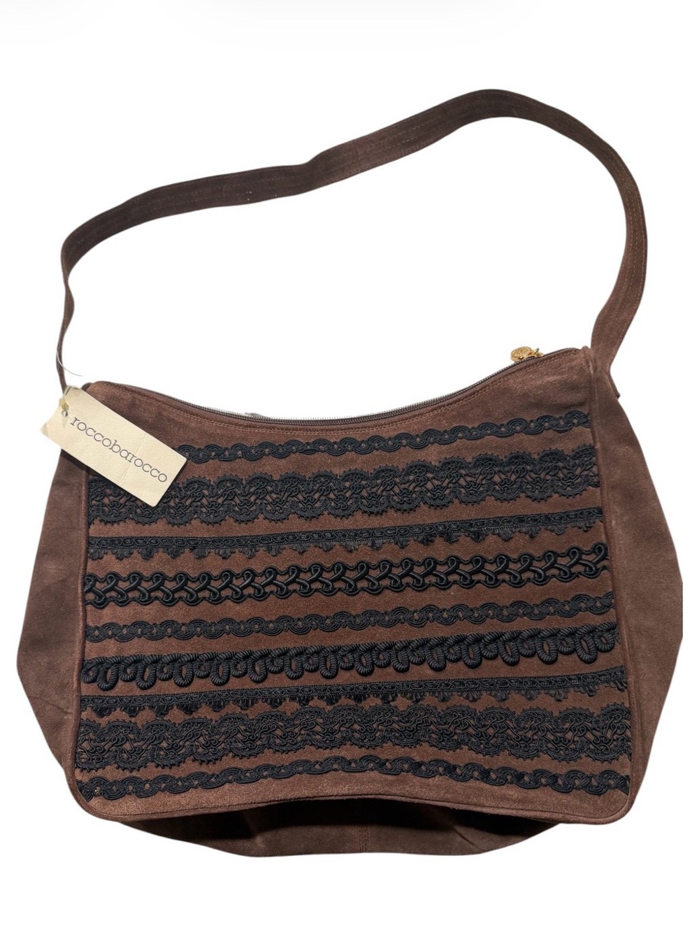 Vintage Roccobarocco Italy Brown Suede Lace Shoulder Bag NWT Y2K